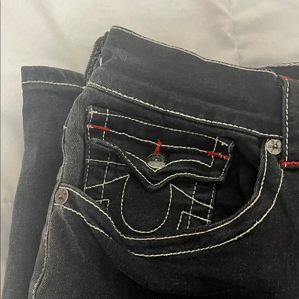 True Religion Black Jeans with White Stitching - Picture 3 of 5